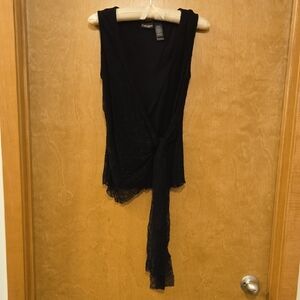 Bisou Bisou Black Asymmetrical Wrap tank top with Lace Tie